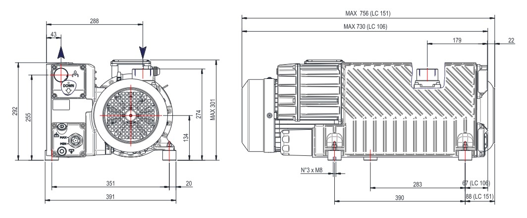 LC 151 sizes Размеры вакуумного насоса DVP LC 151